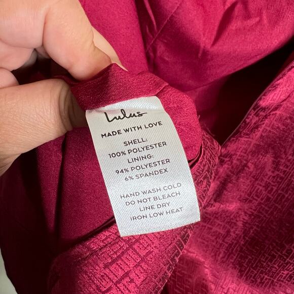 Lulus Lisette One - Shoulder Satin Jacquard Cocktail Minidress Burgundy Medium - Picture 6 of 6